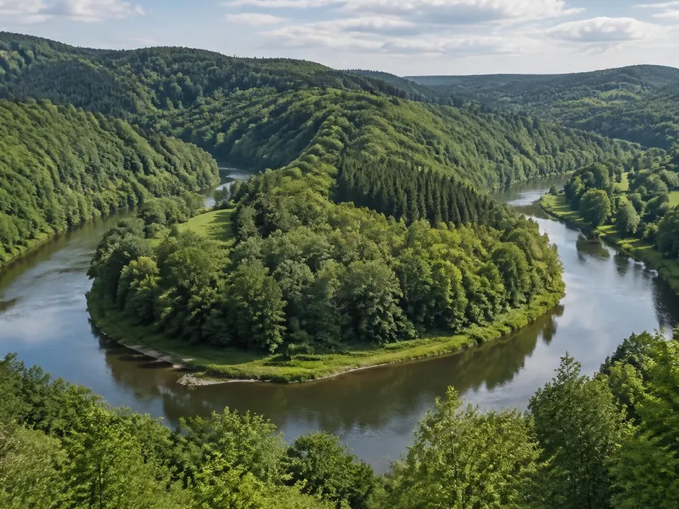 Sfeerbeeld van een bosrijk rivierdal