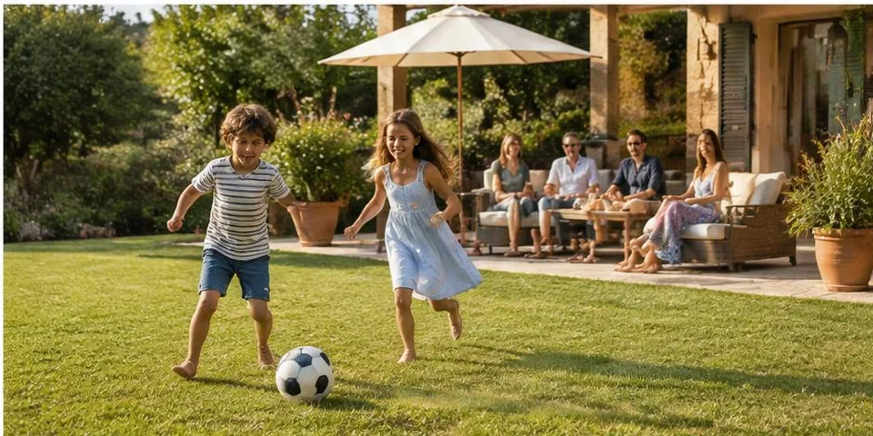 Kinderen spelen op een grasveld