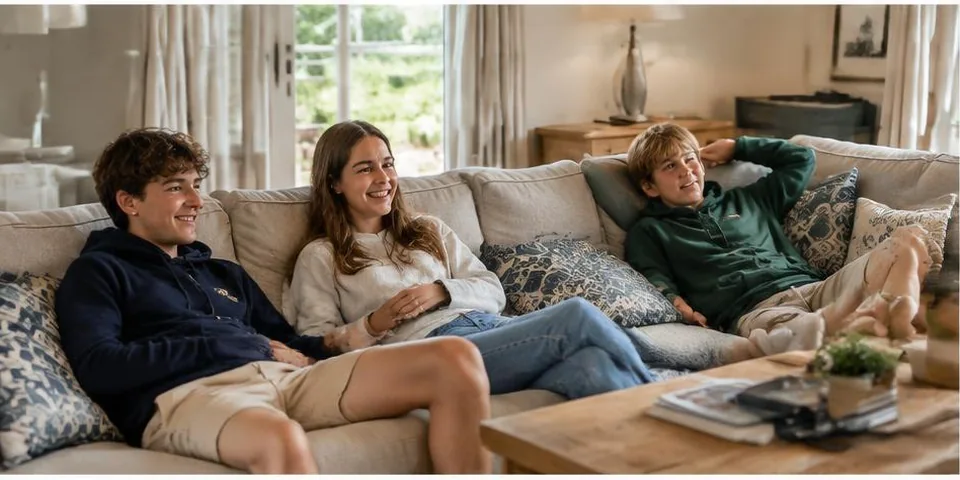 Gezin ontspant in een woonkamer