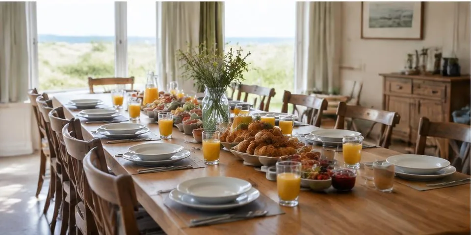 Ontbijt op een lange tafel
