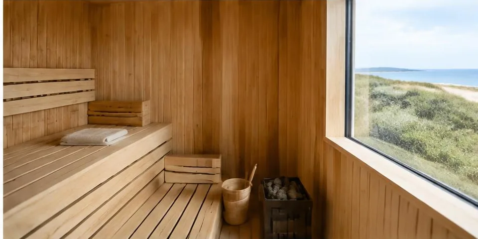 Houten sauna met banken