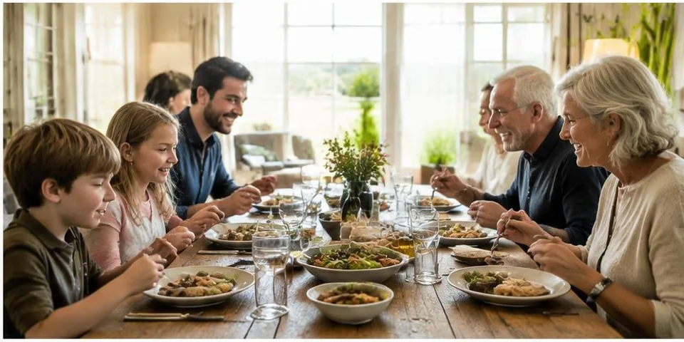 Vrienden rond een eettafel