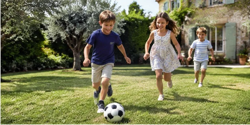 Kinderen spelen op een grasveld