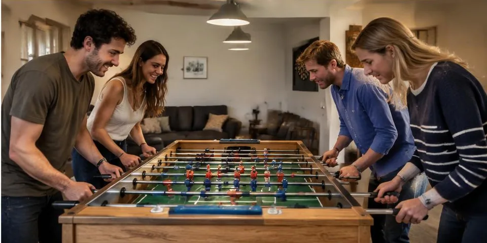 Vrienden aan een gedekte eettafel