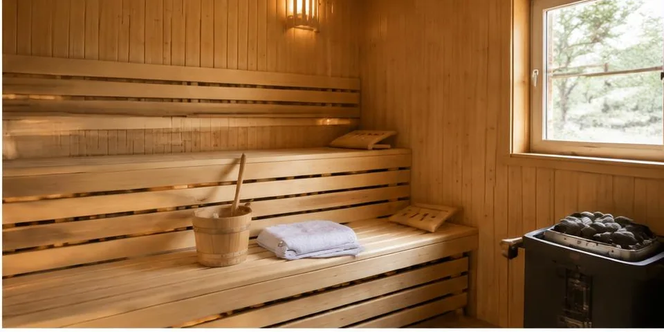 Houten sauna met banken