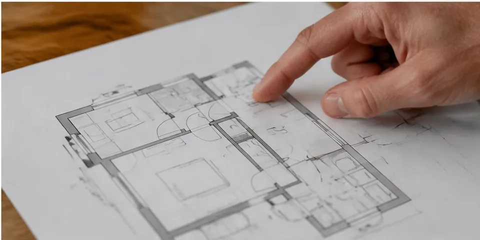 Hand wijst naar een plattegrond